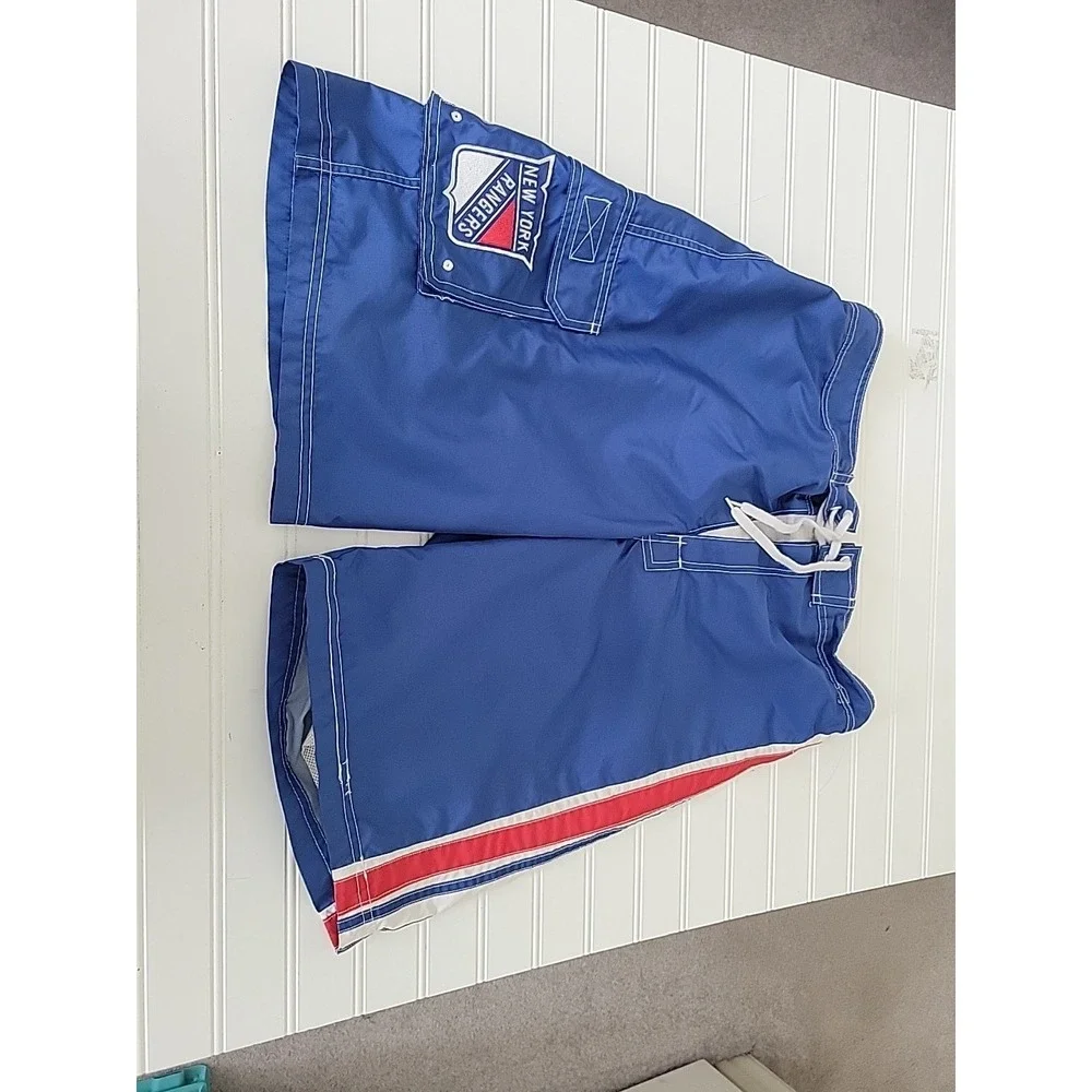 G-III Sports‎ Mens NY Rangers Swim Bottom Trunks, Blue, Large, LINED, LOGO